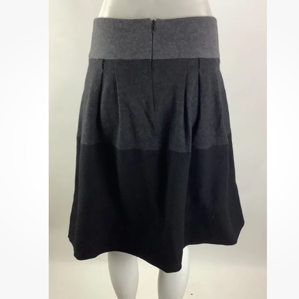 Vince Sz 4 Wool Angora Color Block Pleat A-Line Skirt Black Gray Business - Picture 4 of 7